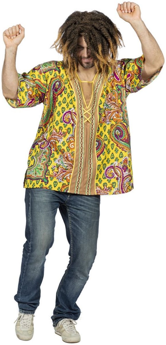 Hippie Kostuum | Woodstock Hippie Paisley Blouse Man | Maat 50 | Carnaval kostuum | Verkleedkleding